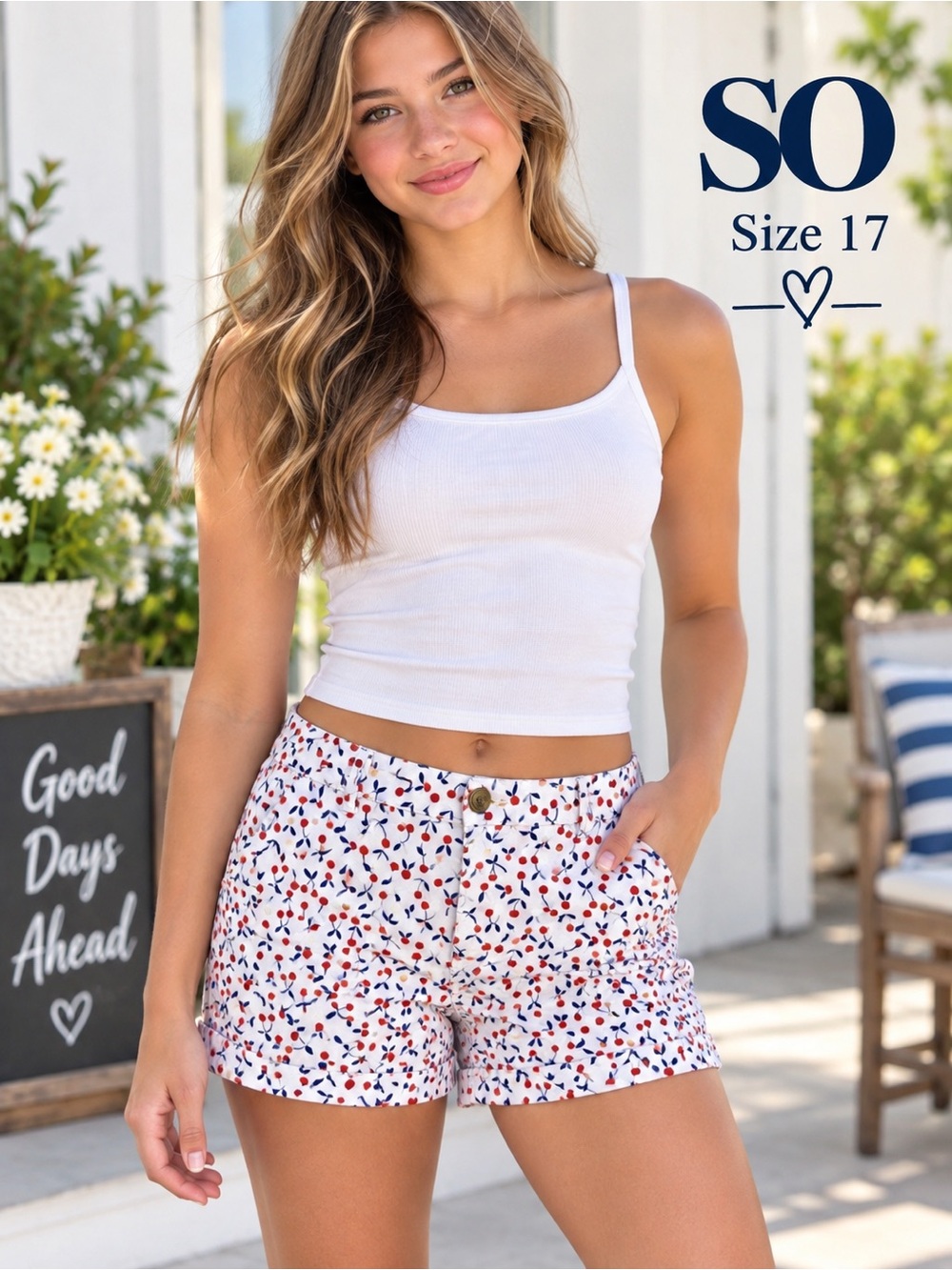 SO Favorite Midi Juniors Size 17 Cherry Print Shorts